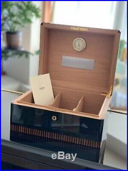 Elie Bleu Humidor Cigar Case With Hygrometer Wooden Black Very good condition