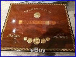 Elie Bleu Medals Medailles Mahogany Humidor (75 Cigars) Flor Fina, Original Key
