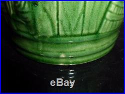 Embossed Green Majolica Tobacco Cigar Humidor Jar With LID