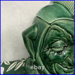 English Majolica Tobacco Jar Happy Face/Sad Face