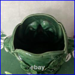 English Majolica Tobacco Jar Happy Face/Sad Face