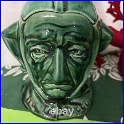 English Majolica Tobacco Jar Happy Face/Sad Face