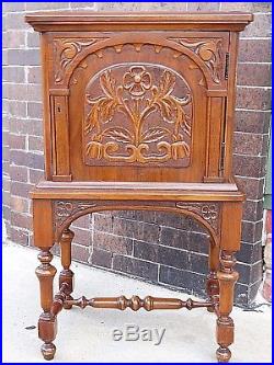 English Tudor Antique Arts & Crafts humidor smoke cigar stand cabinet Table