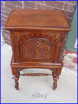 English Tudor Antique Arts & Crafts humidor smoke cigar stand cabinet Table