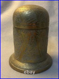Engraved Brass Indian Humidor c1820-1940 British Empire Era Antique Used 6