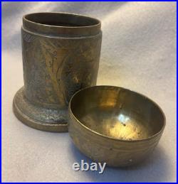 Engraved Brass Indian Humidor c1820-1940 British Empire Era Antique Used 6