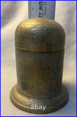 Engraved Brass Indian Humidor c1820-1940 British Empire Era Antique Used 6