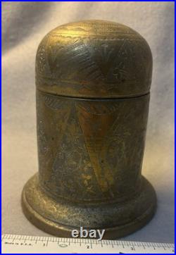 Engraved Brass Indian Humidor c1820-1940 British Empire Era Antique Used 6