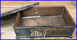 Etched Silverplate Antique Cigar Humidor Wooden Interior Box Signed J & F HELP