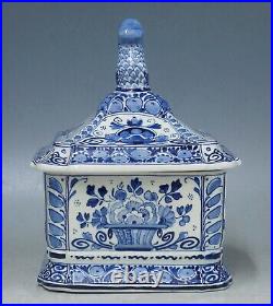 Excellent antique porceleyne fles blue delft tobacco box with landscapes 1911