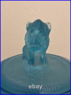 Exceptional BLUE BOAR HOG PIG TOBACCO JAR / CIGAR HUMIDOR FROSTED GLASS