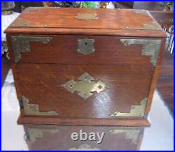 Exquisite Antique Oak/brass Pipe Tobacco Cabinet And Doulton Lambeth Humidor