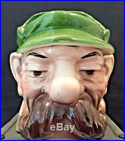 Extremely Rare Antique Majolica Tobacco Jar Of Man With Outstanding Mustache