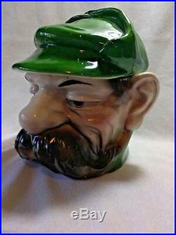 Extremely Rare Antique Majolica Tobacco Jar Of Man With Outstanding Mustache