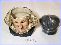 FISHERMAN in Hat & Coat Hand Painted Antique Figural Tobacco Jar Humidor