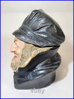 FISHERMAN in Hat & Coat Hand Painted Antique Figural Tobacco Jar Humidor