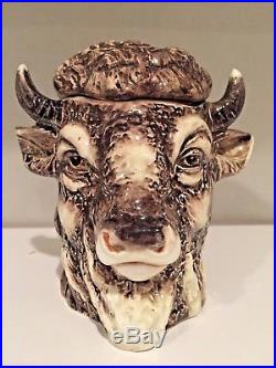 Fabulous Antique Majolica Tobacco Jar Of A Bison #3944