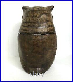 Figural Leather Clad Ceramic Owl Tobacco Cigar Jar
