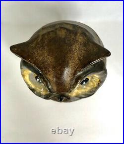 Figural Leather Clad Ceramic Owl Tobacco Cigar Jar