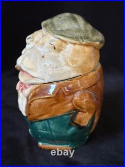 GENTLEMAN BULLDOG with CIGAR Tobacco Jar Antique Majolica Pottery Humidor c. 1890 GENTLEMAN BULLDOG with CIGAR Tobacco Jar Antique Majolica Pottery Humidor c. 1890