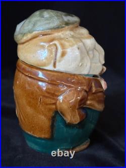 GENTLEMAN BULLDOG with CIGAR Tobacco Jar Antique Majolica Pottery Humidor c. 1890 GENTLEMAN BULLDOG with CIGAR Tobacco Jar Antique Majolica Pottery Humidor c. 1890