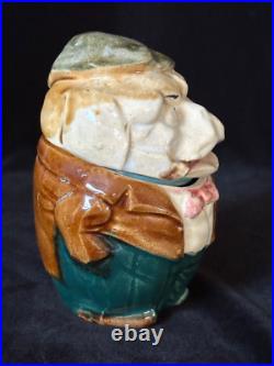 GENTLEMAN BULLDOG with CIGAR Tobacco Jar Antique Majolica Pottery Humidor c. 1890 GENTLEMAN BULLDOG with CIGAR Tobacco Jar Antique Majolica Pottery Humidor c. 1890