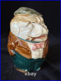 GENTLEMAN BULLDOG with CIGAR Tobacco Jar Antique Majolica Pottery Humidor c. 1890 GENTLEMAN BULLDOG with CIGAR Tobacco Jar Antique Majolica Pottery Humidor c. 1890
