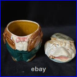 GENTLEMAN BULLDOG with CIGAR Tobacco Jar Antique Majolica Pottery Humidor c. 1890 GENTLEMAN BULLDOG with CIGAR Tobacco Jar Antique Majolica Pottery Humidor c. 1890