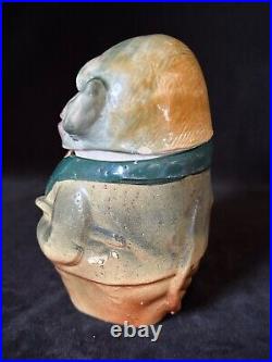 GENTLEMAN MONKEY IN A SUIT Majolica Tobacco Jar Antique Pottery HUMIDOR, c. 1900