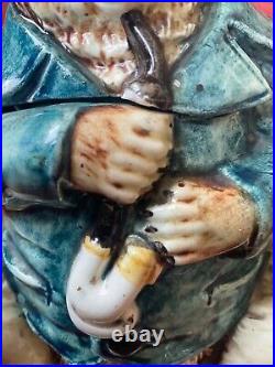 German Late 1800s Antique Figural bear Majolica Tobacco Jar RARE
