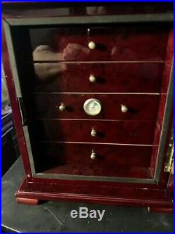 Gorgeous Cigar Burl Wood Humidor With 5 Drawers and Keys, Humidifier