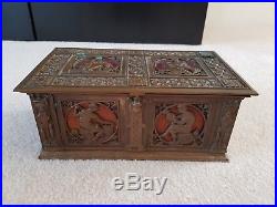 Great Antique HEAVY BRASS HUMIDOR CIGAR BOX CASKET Mythological scene 7Lb. AS IS
