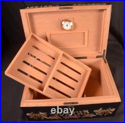 Gurkha Assassin Cigar Box Humidor Embossed Black Gold Red NO Key 14.8 Lb Cedar