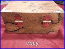 Hand Crafted Vintage Hardwood Veneer Humidor/Cigar Box w Brass Trim/Accessories