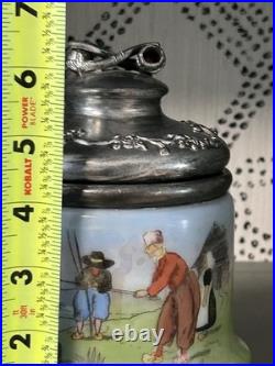 Hand Painted Porcelain Tobacco Jar with Pewter Lid Depicting Angelus Scene