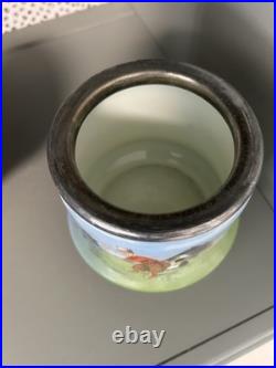 Hand Painted Porcelain Tobacco Jar with Pewter Lid Depicting Angelus Scene