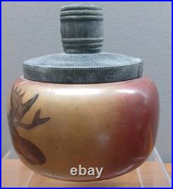 Handel Ware Glass-Tobacco Humidor Or Jar/Moose Head-With A Pewter Barrel Lid