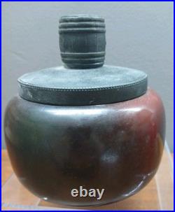 Handel Ware Glass-Tobacco Humidor Or Jar/Moose Head-With A Pewter Barrel Lid