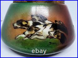 Handel Ware Glass-Tobacco Humidor Or Jar Of 5 Beagle Dogs Running-Signed Bauer