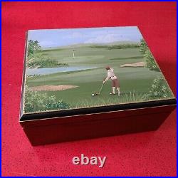 Handpainted Cigar Humidor Golf Scene Cherry And Cedar gift for dad
