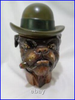 Handsome Xonex Hand Painted Smoking Bulldog With Hat Figural Tobacco Humidor Jar