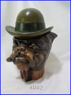 Handsome Xonex Hand Painted Smoking Bulldog With Hat Figural Tobacco Humidor Jar