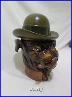 Handsome Xonex Hand Painted Smoking Bulldog With Hat Figural Tobacco Humidor Jar