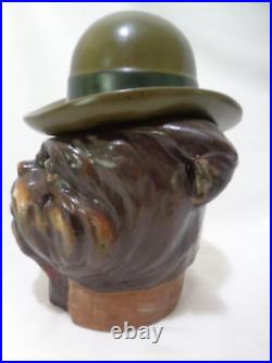 Handsome Xonex Hand Painted Smoking Bulldog With Hat Figural Tobacco Humidor Jar