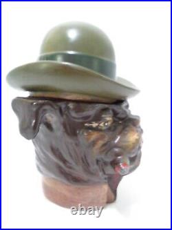 Handsome Xonex Hand Painted Smoking Bulldog With Hat Figural Tobacco Humidor Jar