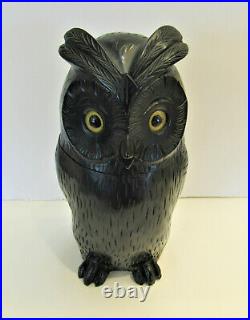 Hard To Find Antique Black Forest Owl Humidor Nicely hand Carved with Glass Eyes