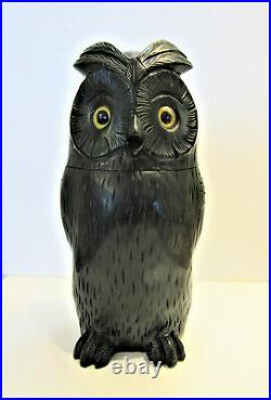 Hard To Find Antique Black Forest Owl Humidor Nicely hand Carved with Glass Eyes