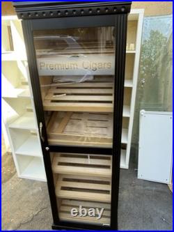 Havana Bay Humidor Display Cabinet Black Etched Glass Shelves 1000 Count