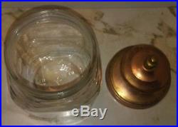 Hazel Atlas Glass Jar Humidor Canister with Copper Lid on Swinging Metal Stand VTG