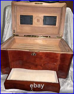 Hi-Gloss Birch Cherry Wood Finish Cigar 110 Count Humidor With Drawer